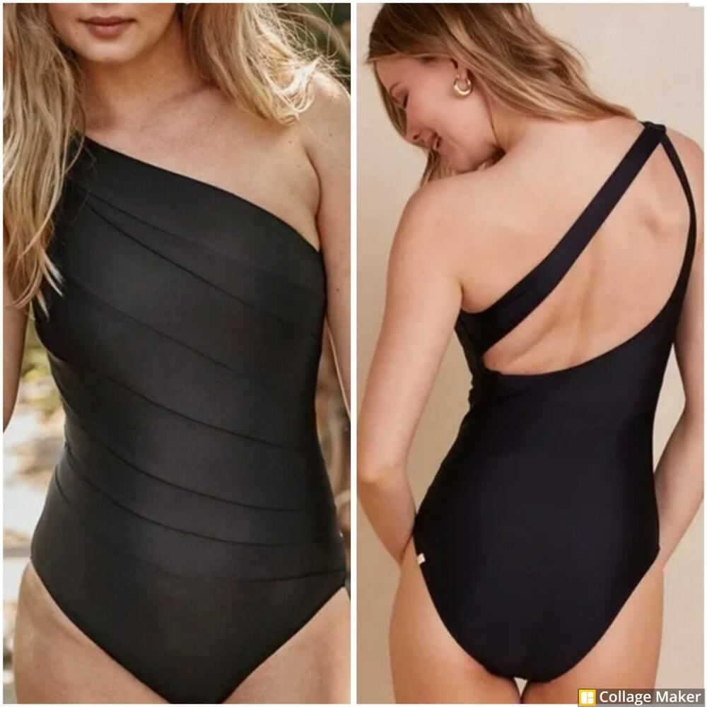 Summersalt Black One-Shoulder Swim One Piece